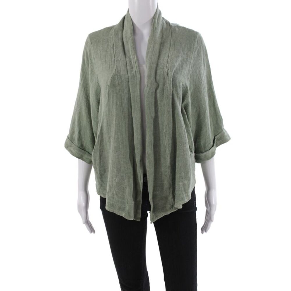 Meo Meli Women Kimono Jacket 3/4 Sleeve Green 50% Cotton Size M